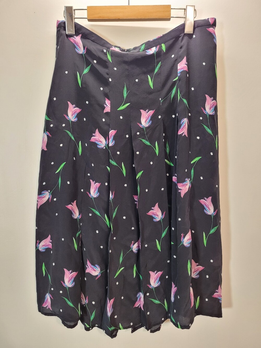 Rixo London 100% Silk Lightweight Summer Tulip Print Pleated Skirt - Size M